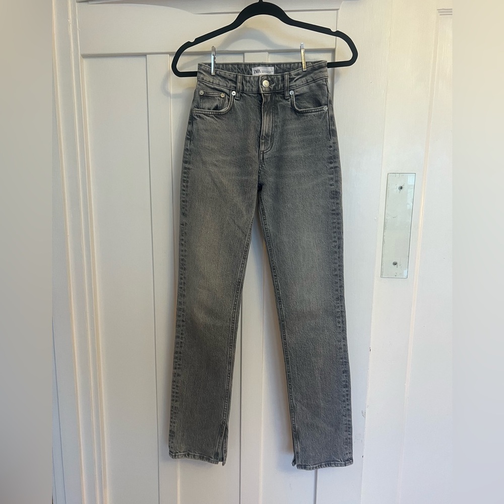 Zara Gray Straight Jeans - Split Hem - Size 0 (XS)